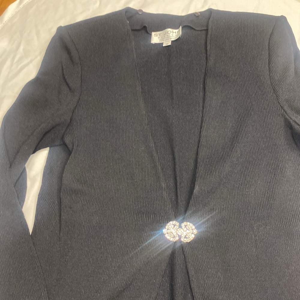 ST. JOHN EVENING blazer JACKET black 10 button off collar NWOT classic knot - Picture 11 of 13
